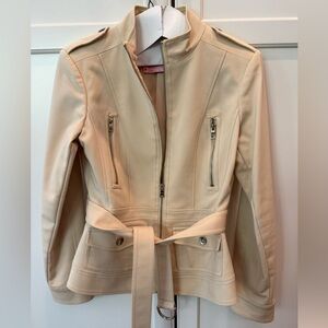 Etcetera Cream Belted Zip-Front Leather Jacket